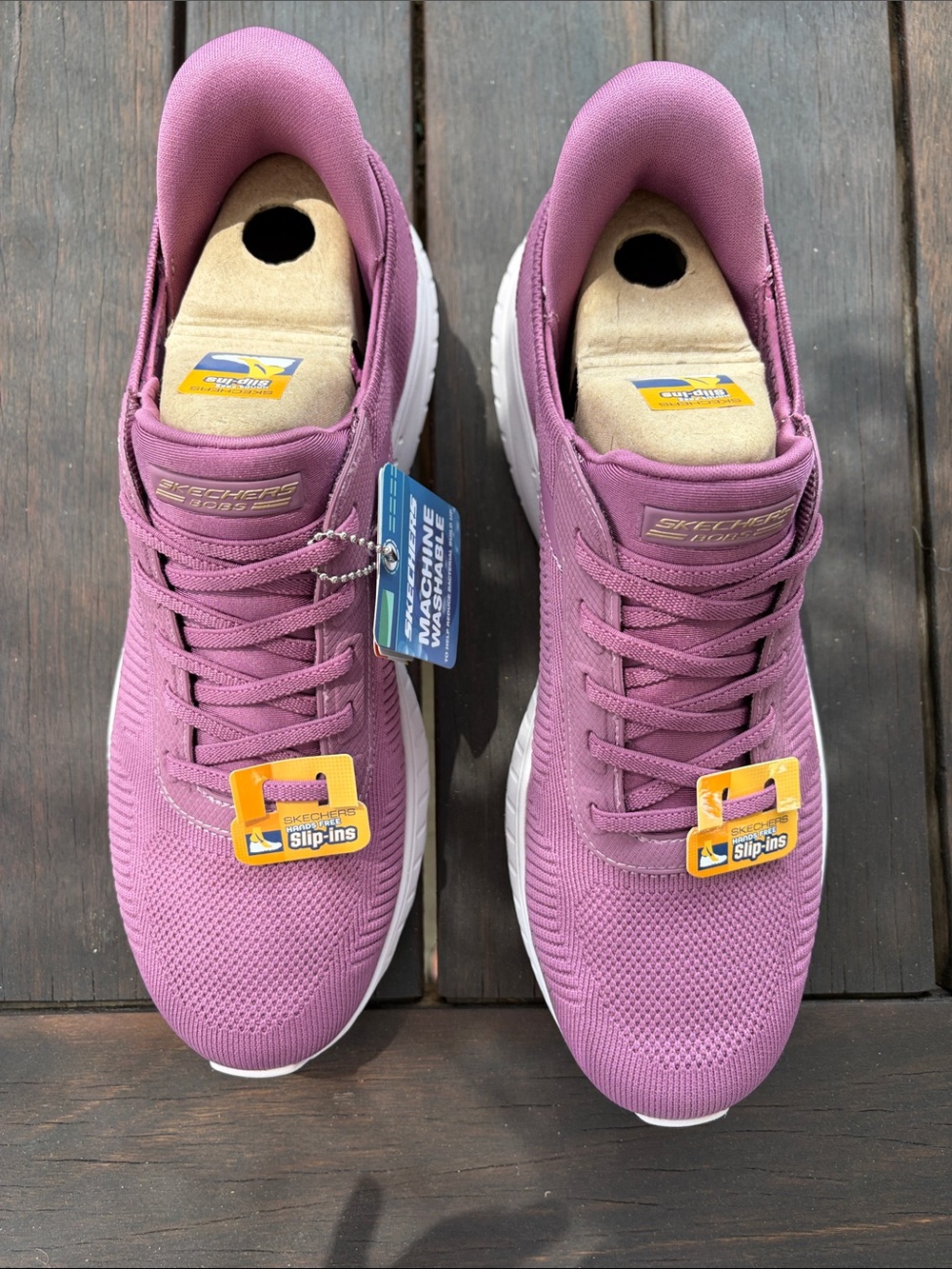 Skechers Women's Mauve Slip-On Knit Sneakers with White Sole - Picture 2 of 3